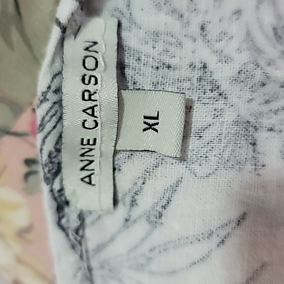 ANNE CARSON Linen Bamboo Rayon Palm Leaf Large Neutral Print Flutter Cap Sleeve - Picture 6 of 7